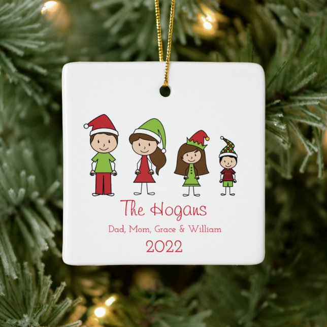 Cute Family Name & Year Personalized Christmas Ceramic Ornament (Tree)