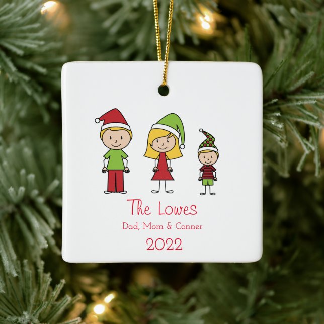 Cute Family of 3 Christmas Ceramic Ornament (Tree)