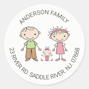 Cute Family of 3 Return Address Classic Round Sticker