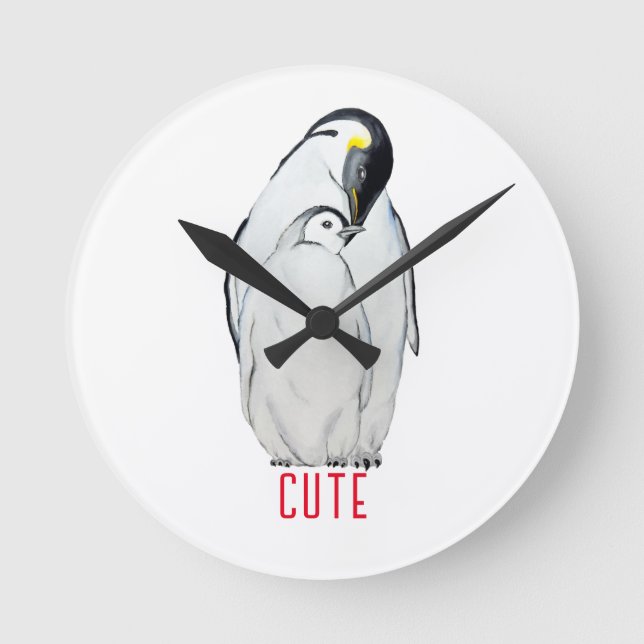Cute family of emperor penguins T-Shirt Round Clock (Front)