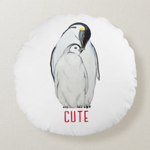 Cute family of emperor penguins T-Shirt Round Pillow