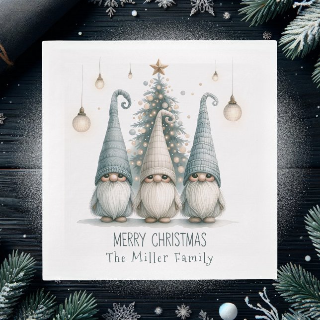 Cute Family of Gnomes At Christmas, Personalized Napkin (Creator Uploaded)