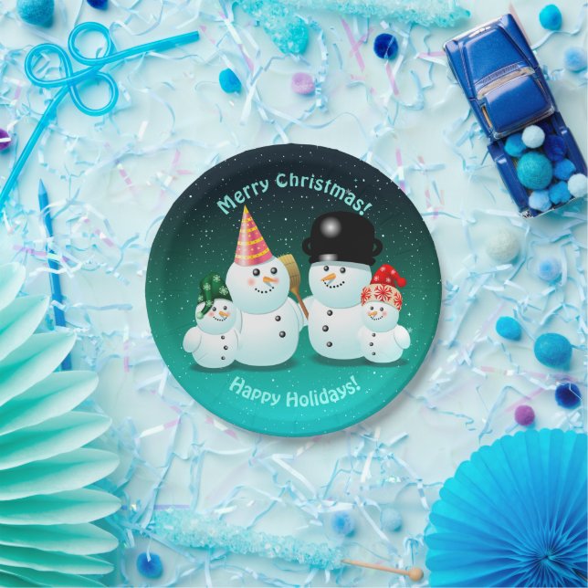 Cute Family Of Snowmen Paper Plate (Party)