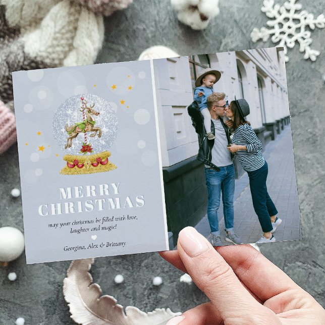 Cute Family Photo Snow Globe Merry Christmas Holiday Card (Creator Uploaded)