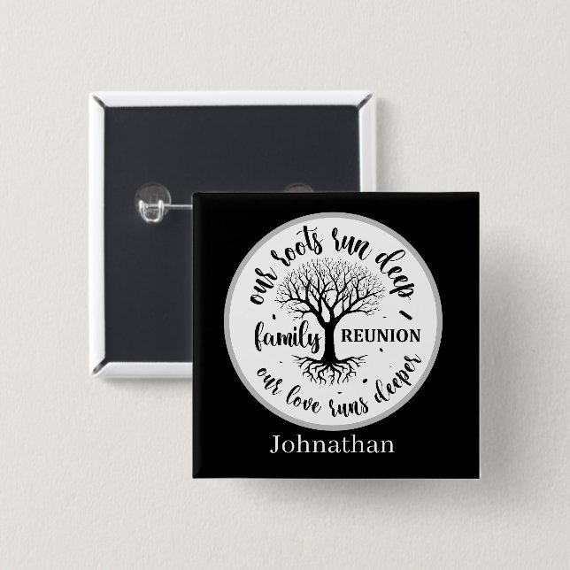 Cute Family reunion party add name 2 Inch Square Button (Front & Back)