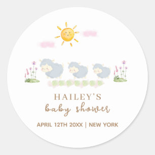 Cute Family Sheep Floral Garden Baby Shower Classic Round Sticker