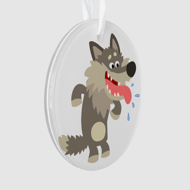 Cute Famished Cartoon Wolf Acrylic Ornament (Front)