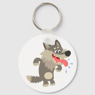 Cute Famished Cartoon Wolf Keychain
