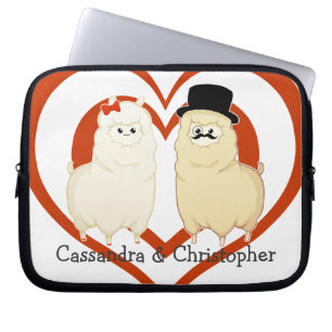 Cute Fancy Alpaca Couple with customizable names Laptop Sleeve