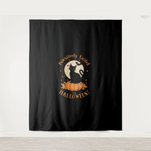 Cute Fancy Cat Pumpkin Bat Pawsitively Excited For Tapestry