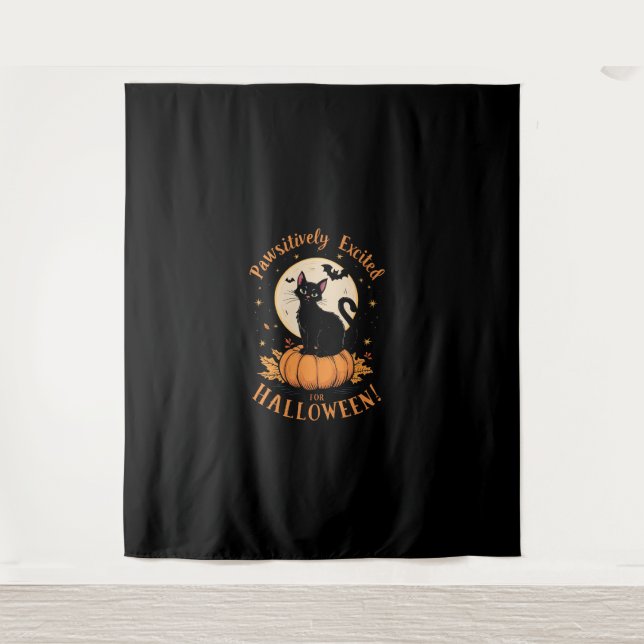 Cute Fancy Cat Pumpkin Bat Pawsitively Excited For Tapestry (Front)