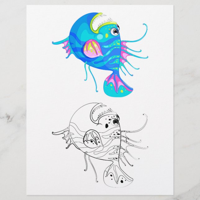 Cute fancy fish colouring page (Front)