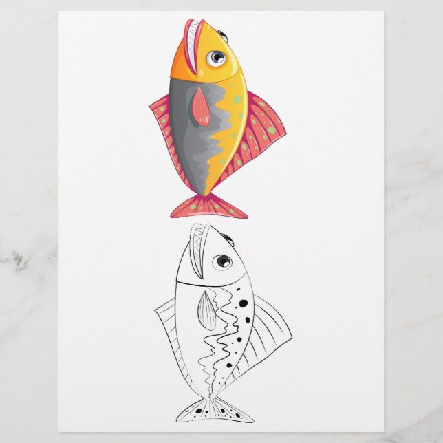 Cute fancy fish colouring page (Front)