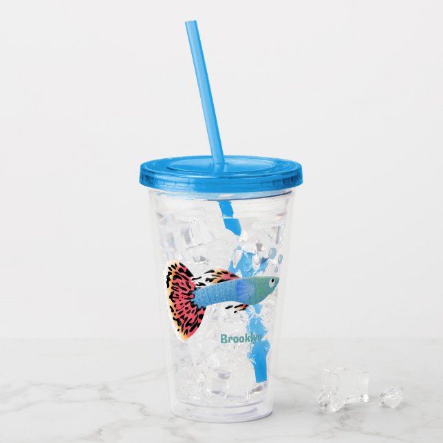 Cute fancy guppy tropical fish cartoon acrylic tumbler (Front Ice)