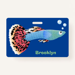 Cute fancy guppy tropical fish cartoon badge