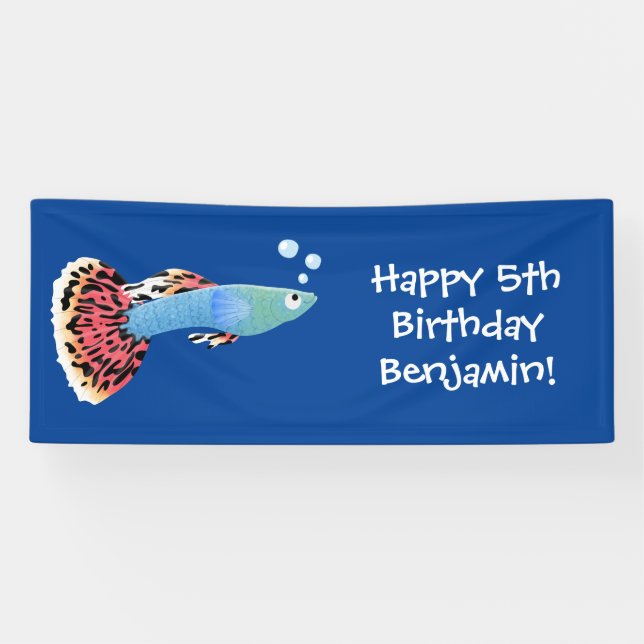 Cute fancy guppy tropical fish cartoon banner (Horizontal)