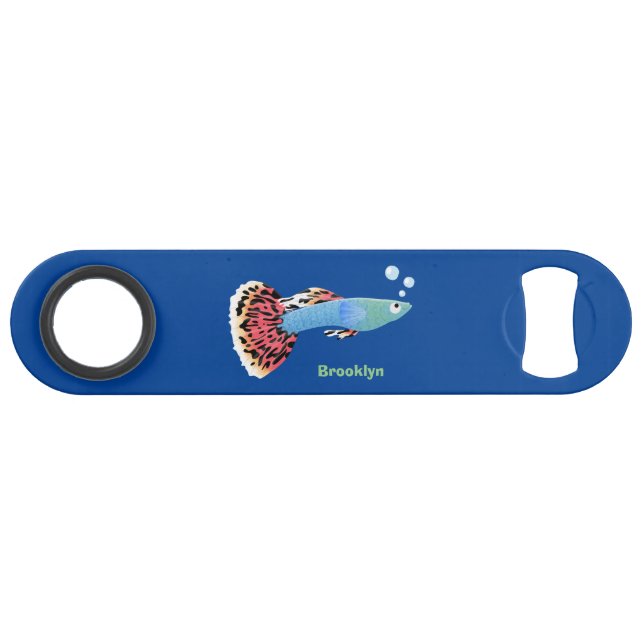 Cute fancy guppy tropical fish cartoon bar key (Front (Horizontal))