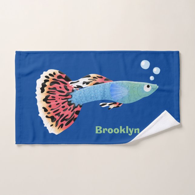 Cute fancy guppy tropical fish cartoon bath towel set (Hand Towel)
