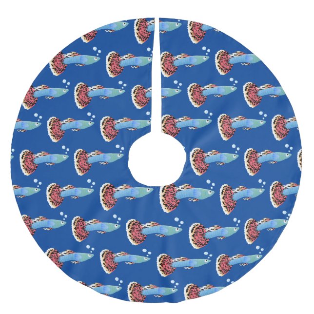 Cute fancy guppy tropical fish cartoon brushed polyester tree skirt (Front)