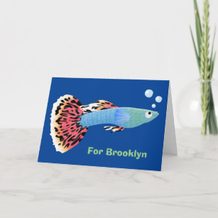 Cute fancy guppy tropical fish cartoon card