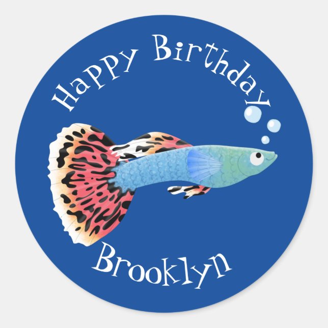 Cute fancy guppy tropical fish cartoon  classic ro classic round sticker (Front)
