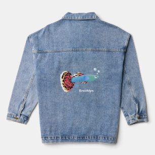 Cute fancy guppy tropical fish cartoon  denim jacket