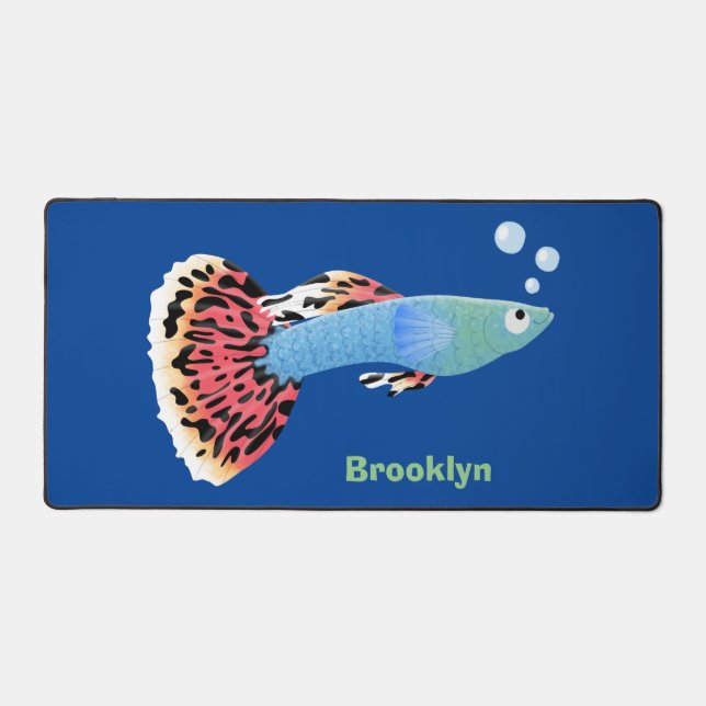 Cute fancy guppy tropical fish cartoon  desk mat (Front)
