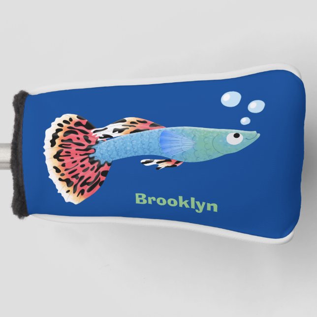 Cute fancy guppy tropical fish cartoon  golf head cover (Front)