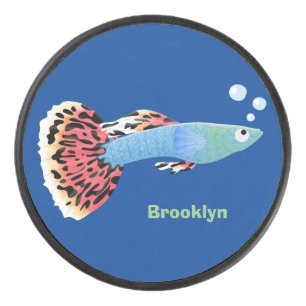 Cute fancy guppy tropical fish cartoon  hockey puck