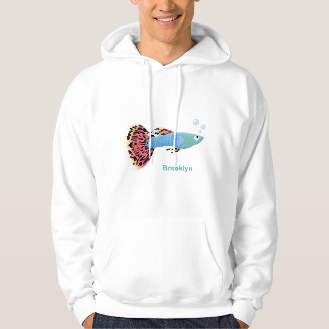 Cute fancy guppy tropical fish cartoon hoodie (Front)