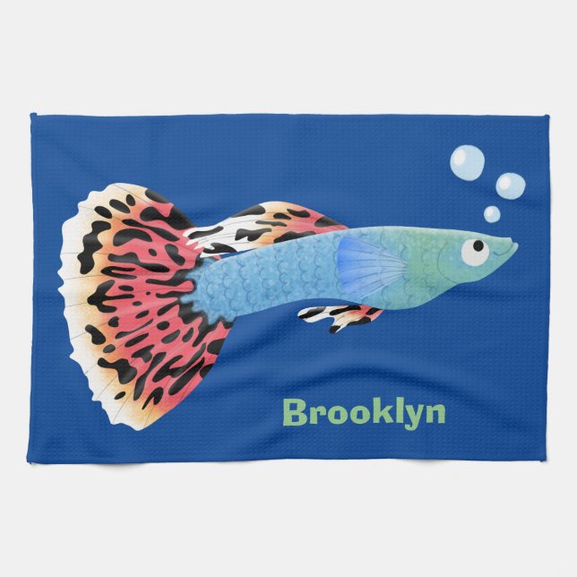 Cute fancy guppy tropical fish cartoon  kitchen towel (Horizontal)