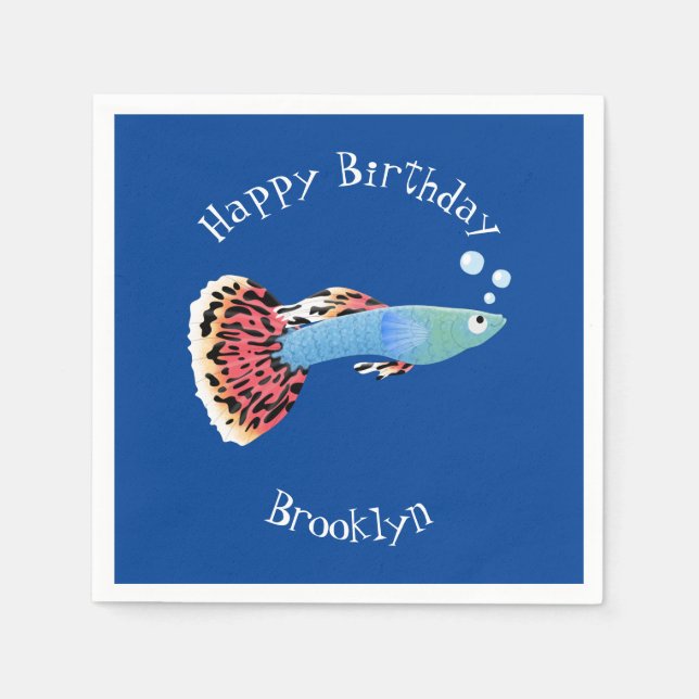 Cute fancy guppy tropical fish cartoon napkin (Front)
