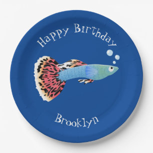 Cute fancy guppy tropical fish cartoon paper plate