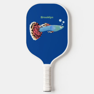 Cute fancy guppy tropical fish cartoon  pickleball paddle
