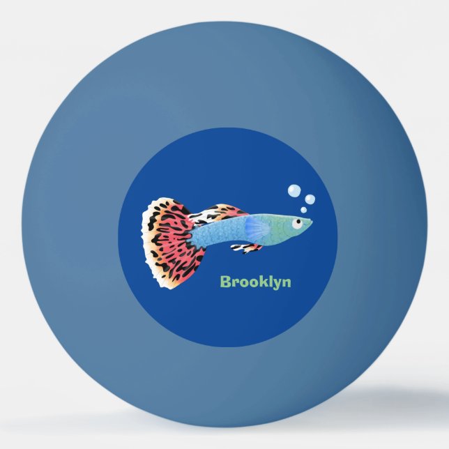 Cute fancy guppy tropical fish cartoon ping pong ball (Front)