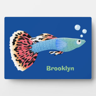 Cute fancy guppy tropical fish cartoon plaque
