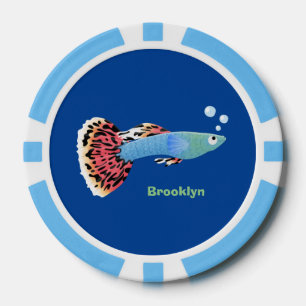 Cute fancy guppy tropical fish cartoon  poker chips