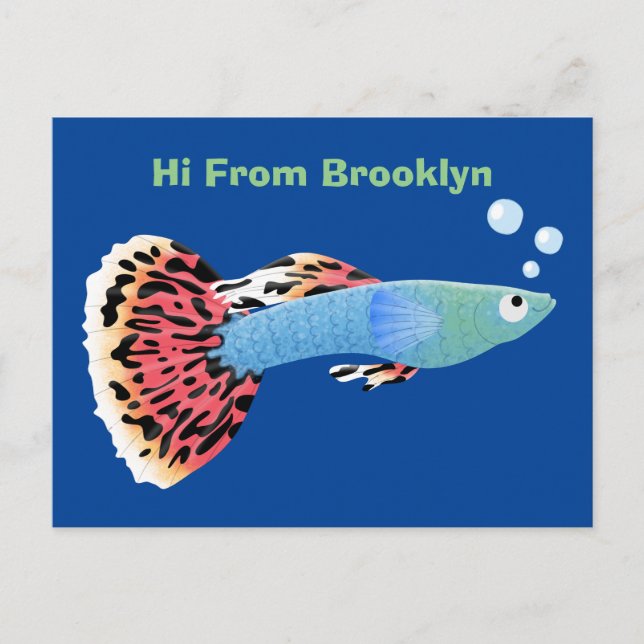 Cute fancy guppy tropical fish cartoon postcard (Front)