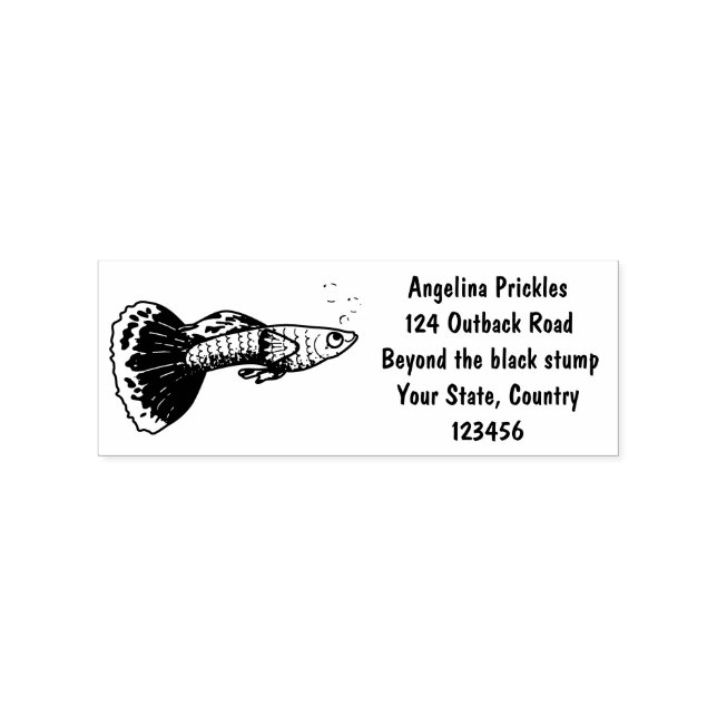Cute fancy guppy tropical fish cartoon rubber stamp (Imprint)
