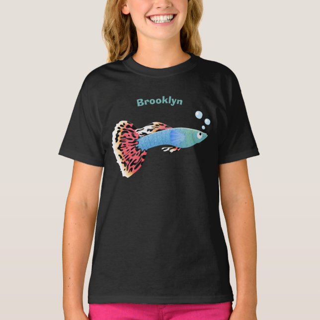 Cute fancy guppy tropical fish cartoon  T-Shirt (Front)