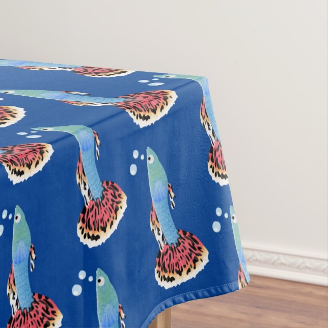 Cute fancy guppy tropical fish cartoon tablecloth (In Situ)