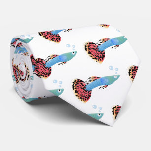 Cute fancy guppy tropical fish cartoon tie