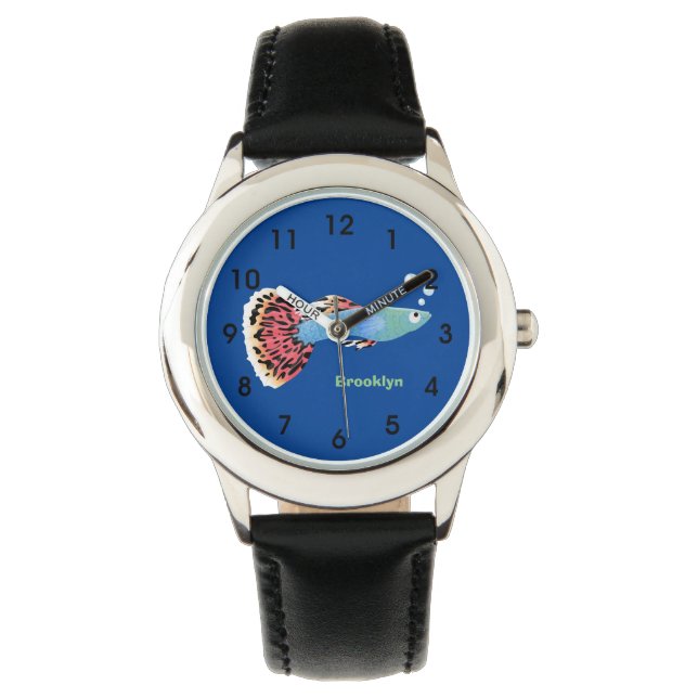 Cute fancy guppy tropical fish cartoon watch (Front)