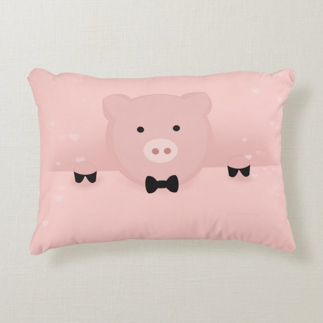 Cute Fancy Pink Pig with Bow Tie Accent Pillow (Front)