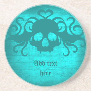 Cute fanged vampire skull aqua teal version coaster