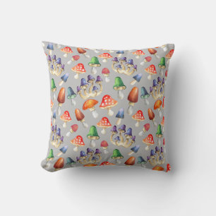 Cute fantastic mushrooms throw pillow