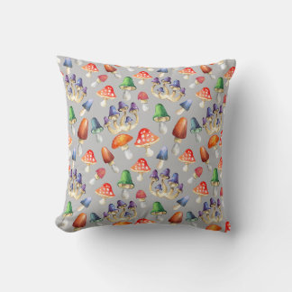 Cute fantastic mushrooms throw pillow