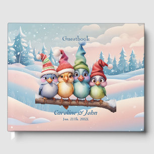 Cute fantasy birds with Christmas hats. Guest Book