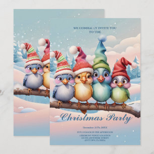 Cute fantasy birds with Christmas hats.The birds a Invitation