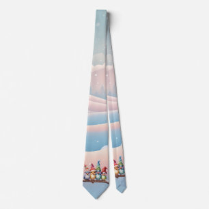 Cute fantasy birds with Christmas hats. Tie